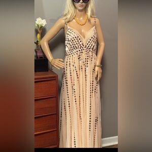 Strapless Sequin Maxi Dress in Cream Pink